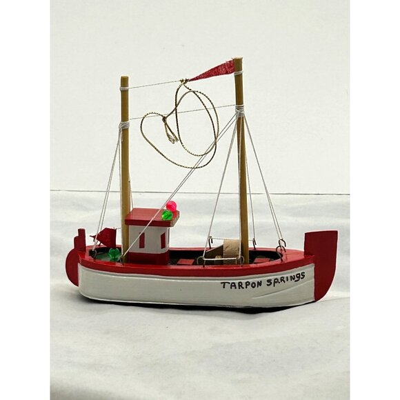 Wooden Model Fishing Boat Christmas Ornament Beach Sea Decor Tarpon Springs Fl - Picture 2 of 7